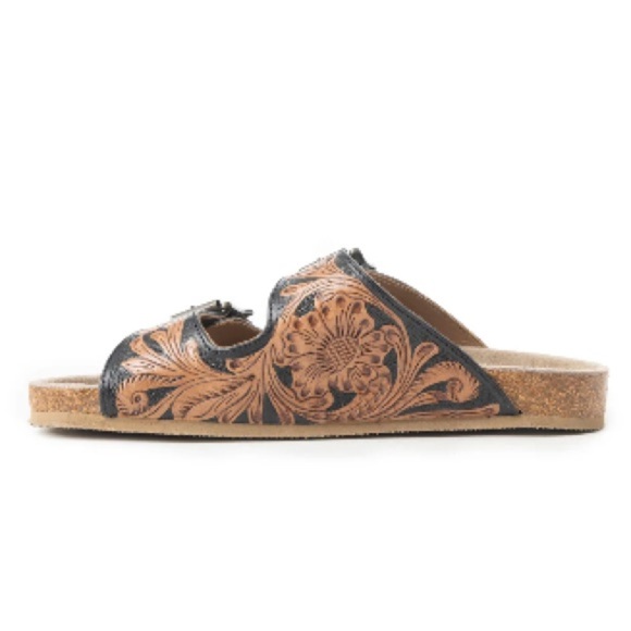 New Summer Myra Bag Handmade Tooled Genuine Leather Spring Sandals Black Brown - Picture 6 of 15